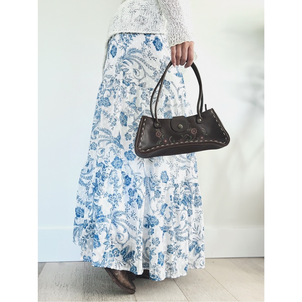 Vintage | Maxi Tiered Blue Floral Skirt